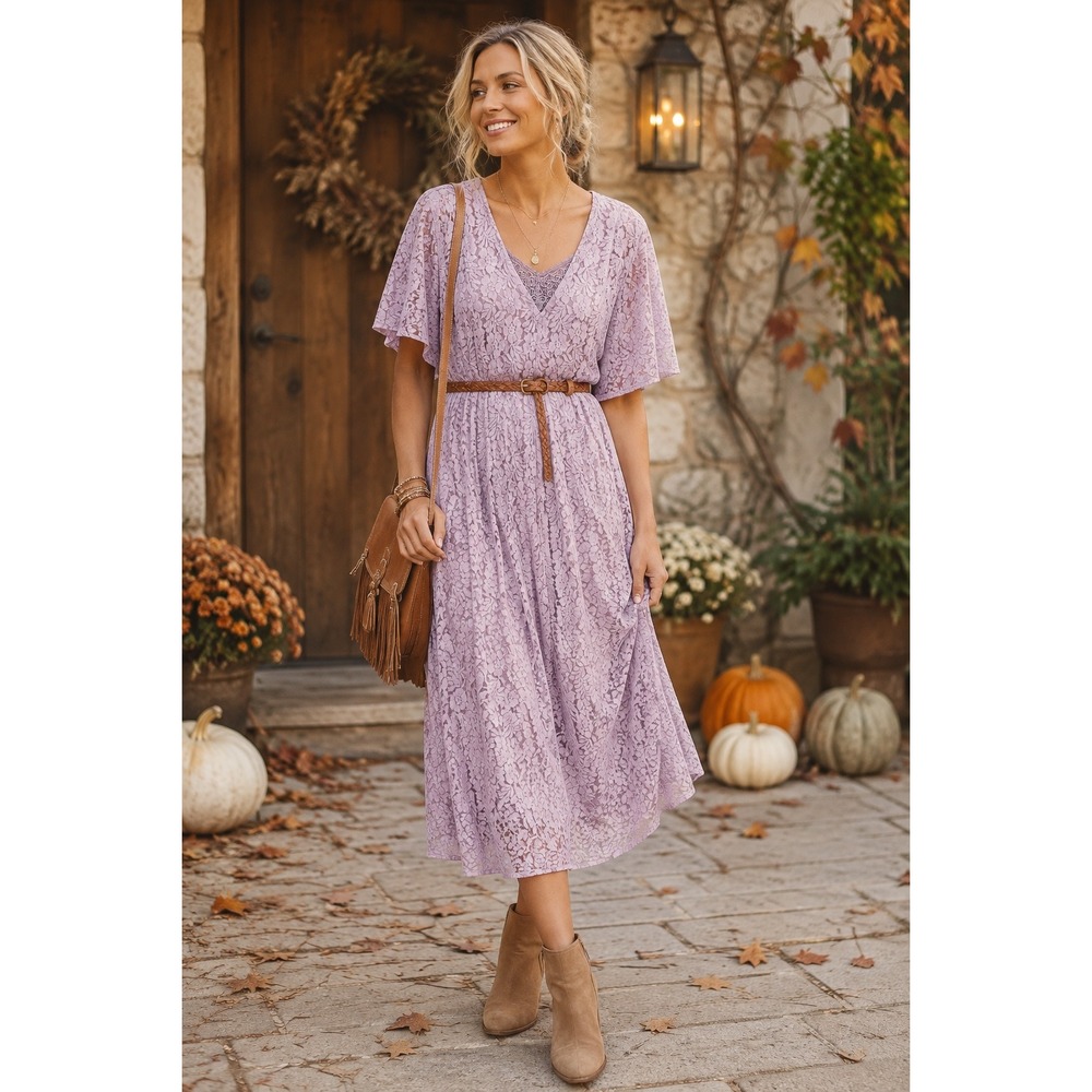 Nostalgia Woman 1X Lavender Lace Midi Dress Cottagecore Romantic Easter Plus